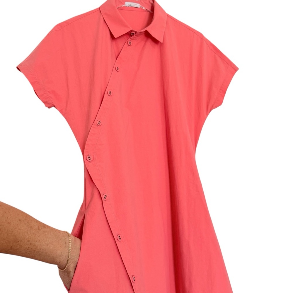 Boxy Cotton Thomas Maier Coral Button-Front Wrap Shirt Dress w Pockets Size 8